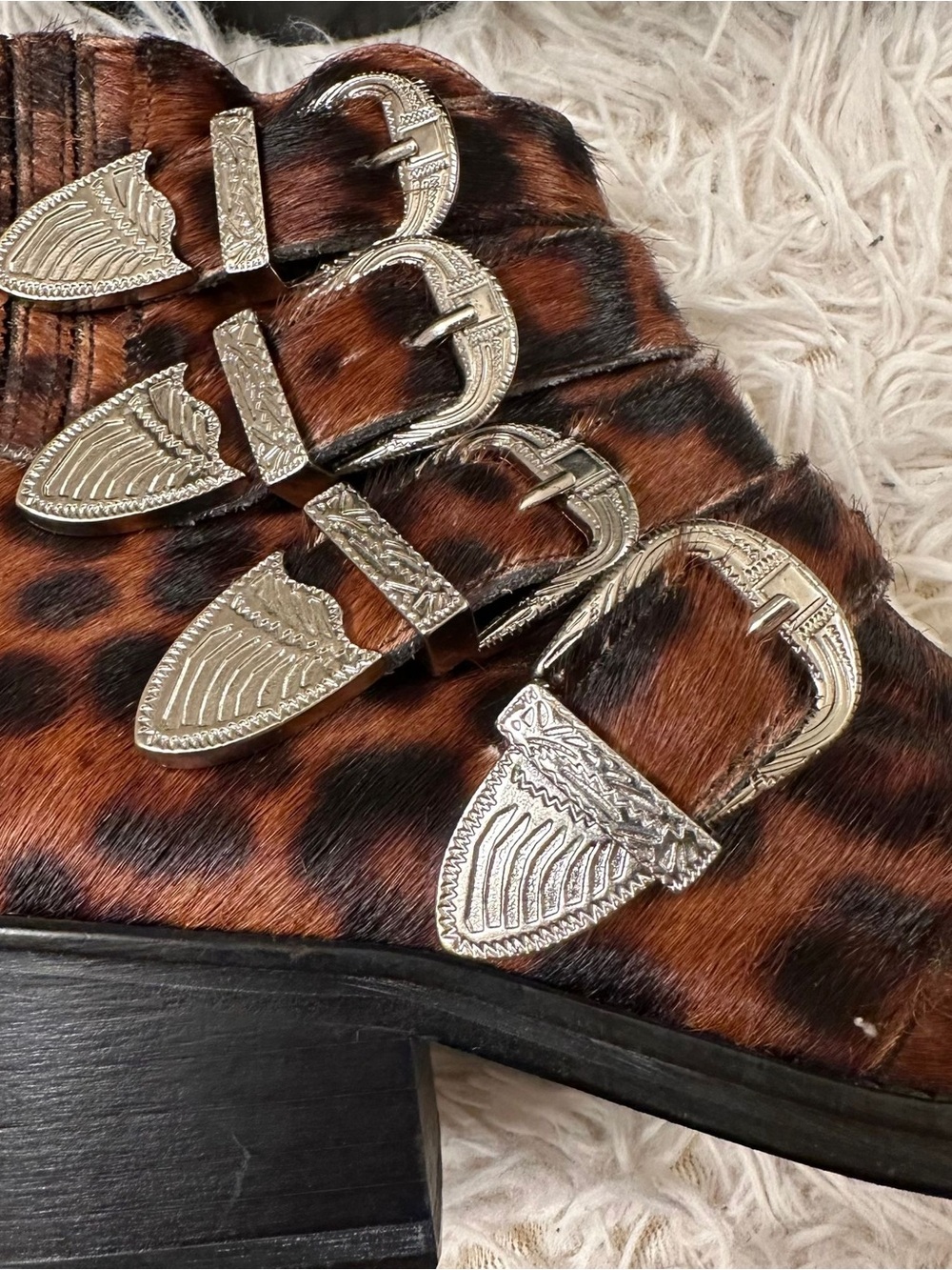 TOGA PULLA Four Buckle Leopard Pony Hair Western Bootie size 38 - Picture 8 of 8